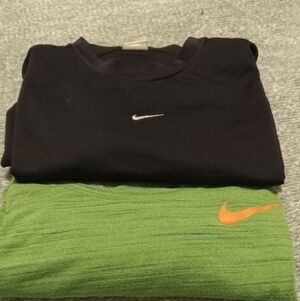 2 Piece Mens Large Nike Black Crewneck with Green Tee and Orange Swoosh
